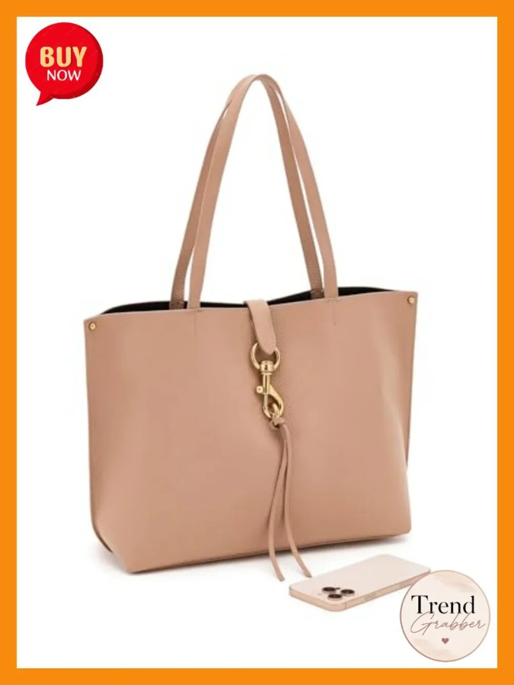Genuine Leather Tote Bag - Shoulder Handbag with Magnetic Closure